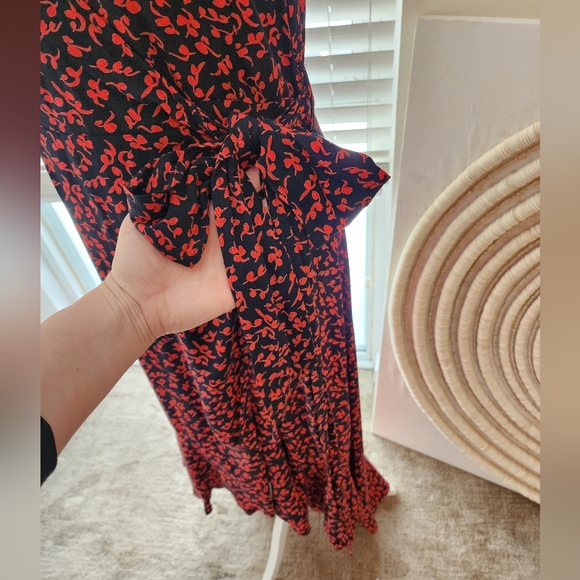 GANNI High-Low Wrap Dress Sz. 4 Red Black - Picture 5 of 11